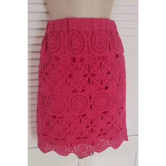 NWT CAROLINE CONSTAS NEW YORK  RASPBERRY PINK CROCHET MINI SKIRT SZ XS - Picture 4 of 8